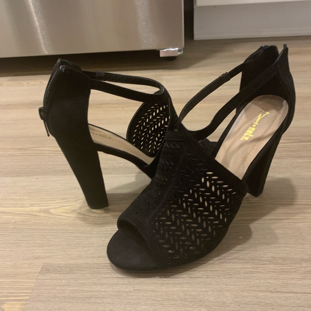 Black strap heels